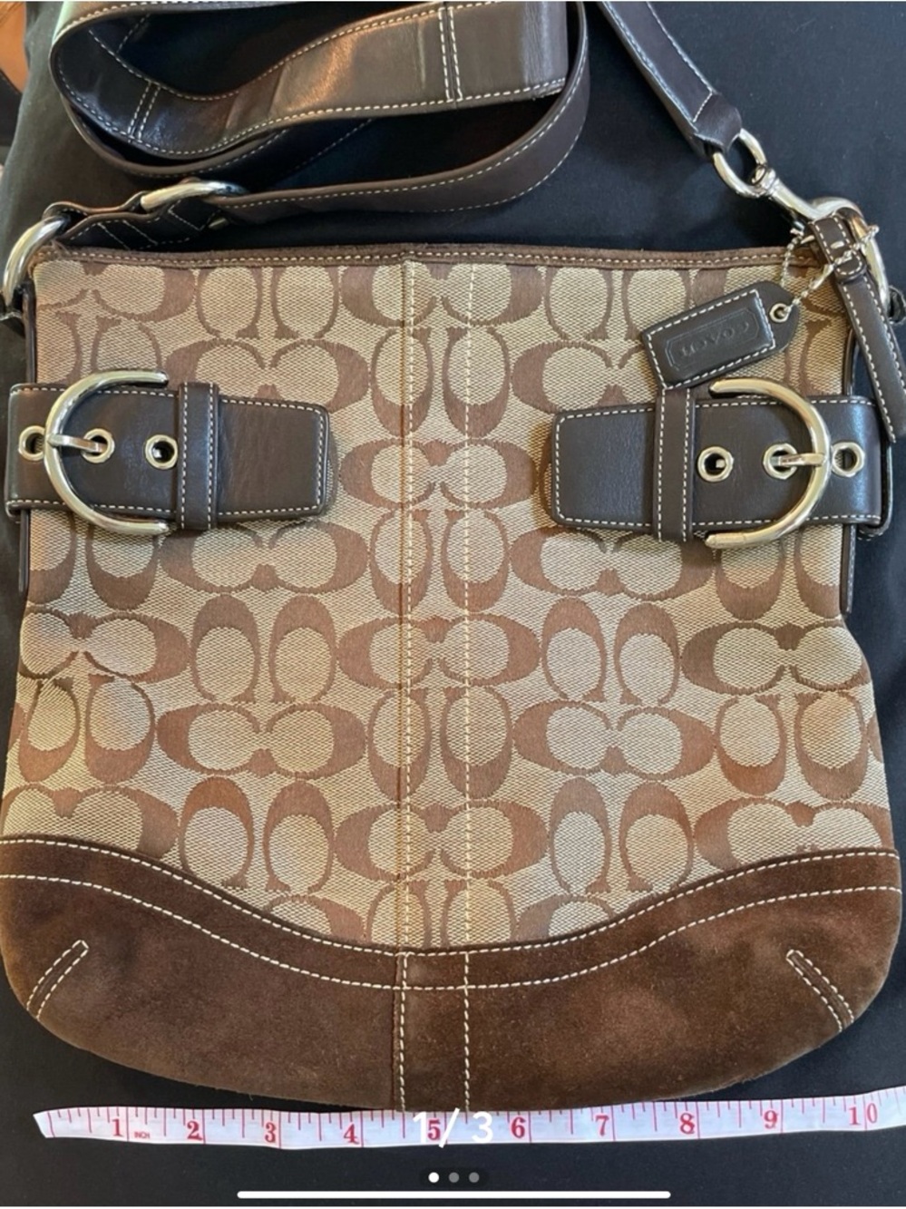 Coach Brown Signature Canvas Crossbody with Dark Brown Trim